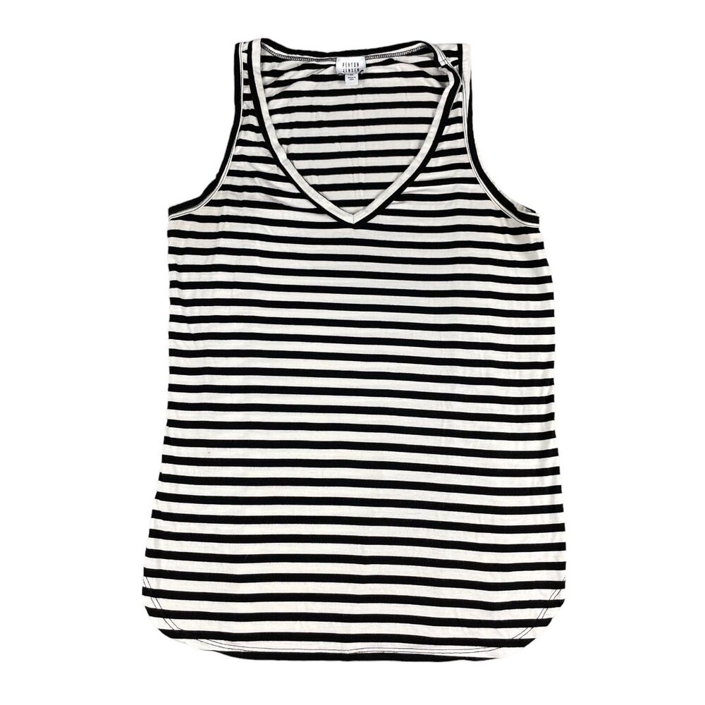 Peyton Jensen Top Women's Medium Black White Striped Sleeveless Shirt Blouse